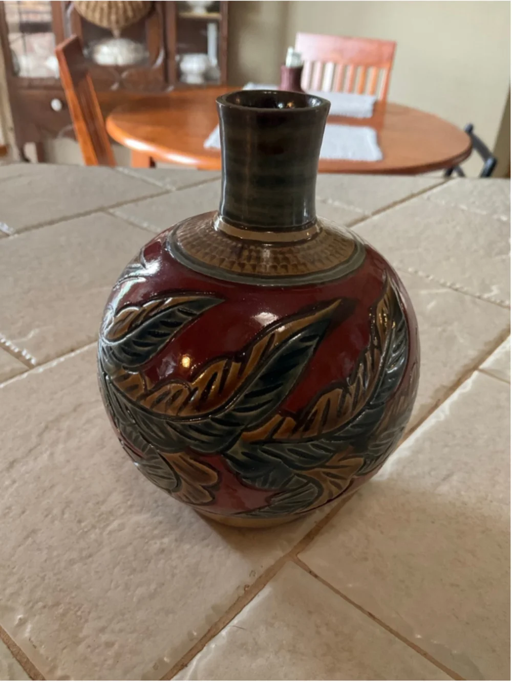 Vintage Hand Carved Studio Pottery Bud Vase Signed Art Pottery Floral Vase
